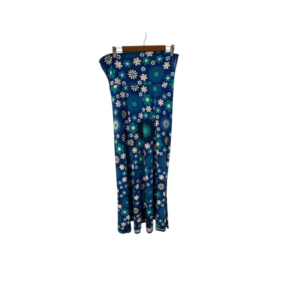 LuLaRoe Maxi Skirt Womens M Blue Excellent Daisy Floral Print High Waist Retro